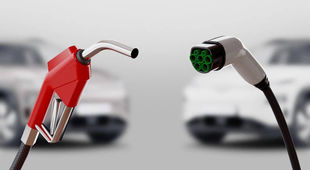 Diesel versus electric Gas or electric station 3d rendering